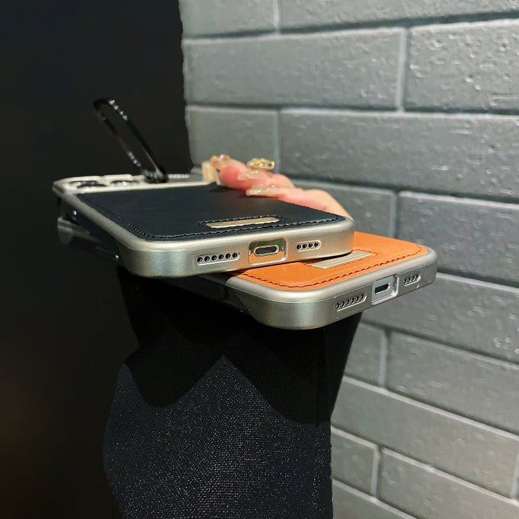 Metal Holder Plain Leather MagSafe Phone Case, For iPhone 15 Pro Max, For iPhone 15 Pro, For iPhone 15 Plus, For iPhone 15