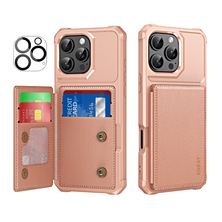 ENKAY Hat-Prince Card Slot Wallet TPU Back Leather Phone Case with Lens Film, For iPhone 16 Pro Max, For iPhone 16 Pro, For iPhone 16 Plus, For iPhone 16