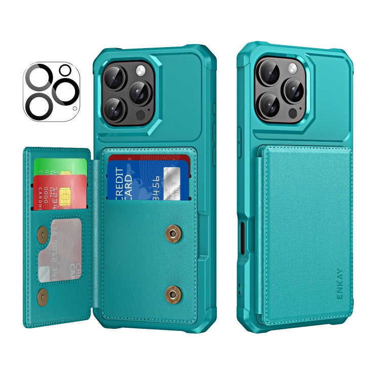 ENKAY Hat-Prince Card Slot Wallet TPU Back Leather Phone Case with Lens Film, For iPhone 16 Pro Max, For iPhone 16 Pro, For iPhone 16 Plus, For iPhone 16
