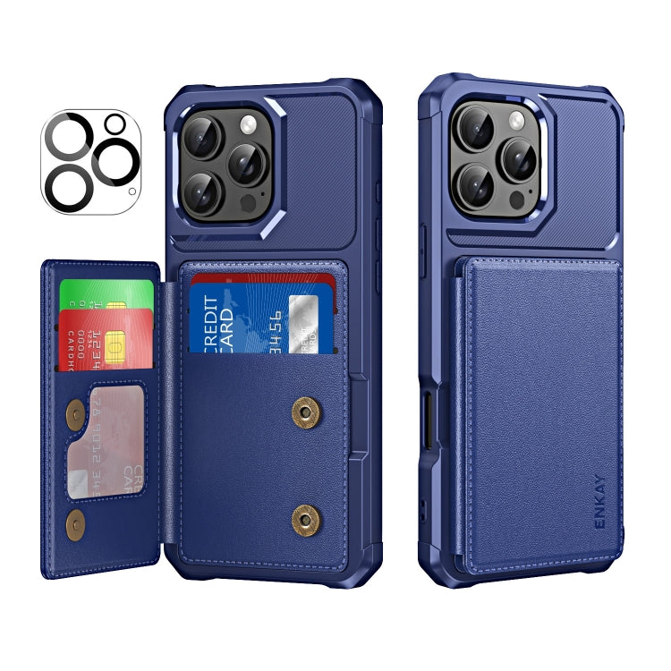ENKAY Hat-Prince Card Slot Wallet TPU Back Leather Phone Case with Lens Film, For iPhone 16 Pro Max, For iPhone 16 Pro, For iPhone 16 Plus, For iPhone 16