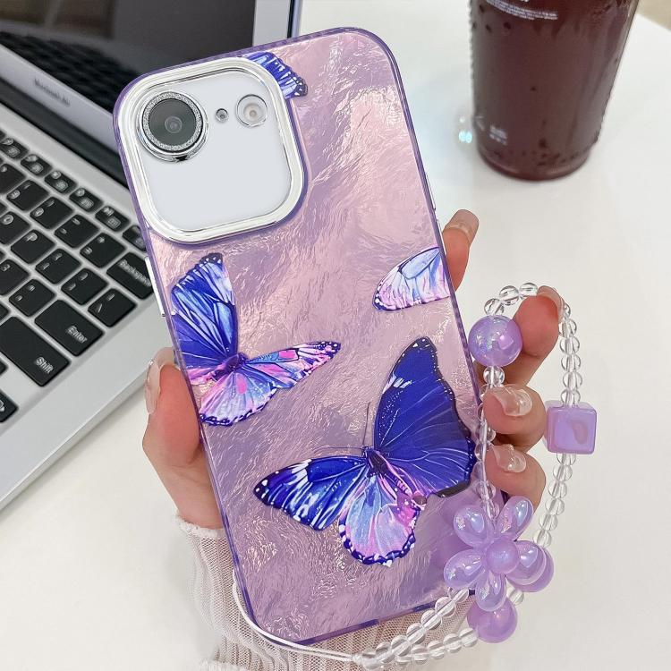 Plating Texture Butterfly Wristband TPU Phone Case with Glitter Lens Film, For iPhone 16e, For iPhone 16 Pro Max, For iPhone 16 Pro, For iPhone 16 Plus
