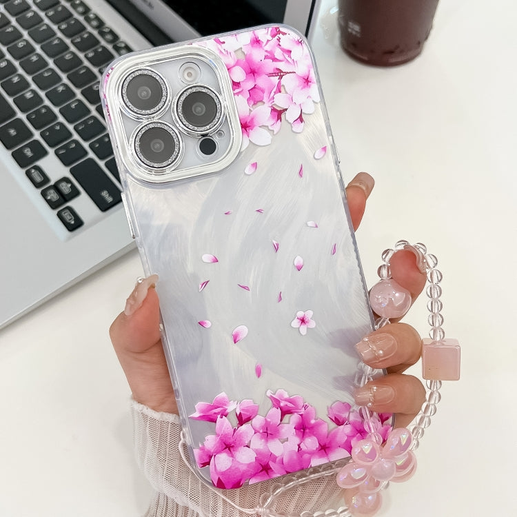 Electroplating Flowers Plants Texture Wristband TPU Phone Case, For iPhone 15 Pro Max