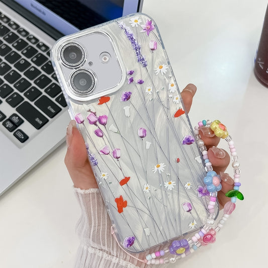Electroplating Flower Texture Wristband TPU Phone Case, For iPhone 16, For iPhone 15 Pro Max, For iPhone 15 Pro, For iPhone 15