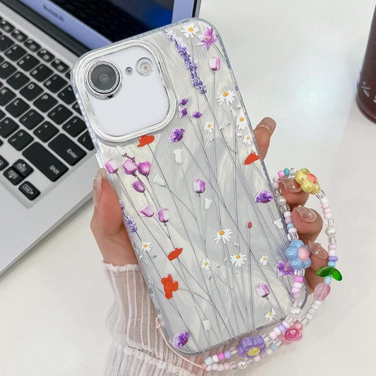 Electroplating Flower Texture Wristband TPU Phone Case, For iPhone 16e, For iPhone 16 Pro Max, For iPhone 16 Pro, For iPhone 16 Plus
