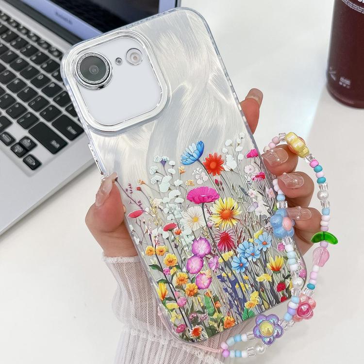 Electroplating Flower Texture Wristband TPU Phone Case, For iPhone 16e, For iPhone 16 Pro Max, For iPhone 16 Pro, For iPhone 16 Plus