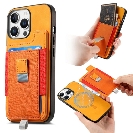 Retro Magsafe Cross Leather Pull-Out Card Bag Back Phone Case, For iPhone 16 Pro Max, For iPhone 16 Pro, For iPhone 16 Plus