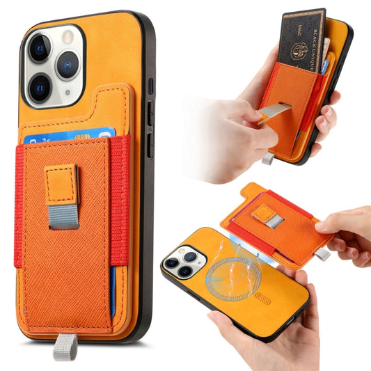 Retro Magsafe Cross Leather Pull-Out Card Bag Back Phone Case, For iPhone 11 Pro Max, For iPhone 11, For iPhone 11 Pro