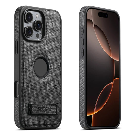 Suteni G2 Holder Denim Leather Back MagSafe Phone Case, For iPhone 16 Pro Max, For iPhone 16 Pro, For iPhone 16 Plus, For iPhone 16, For iPhone 15 Pro Max, For iPhone 15 Pro, For iPhone 15 Plus, For iPhone 15