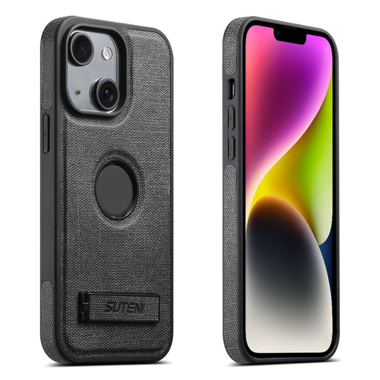 Suteni G2 Holder Denim Leather Back MagSafe Phone Case, For iPhone 14 Plus, For iPhone 14, For iPhone 14 Pro, For iPhone 14 Pro Max, For iPhone 13 Pro Max, For iPhone 13 Pro, For iPhone 13, For iPhone 12