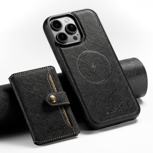 Suteni H20 Cross-Grain MagSafe Horizontal Card Bag Back Phone Case, For iPhone 16 Pro Max, For iPhone 16 Pro, For iPhone 16 Plus, For iPhone 16, For iPhone 15 Pro Max, For iPhone 15 Pro, For iPhone 15 Plus, For iPhone 15