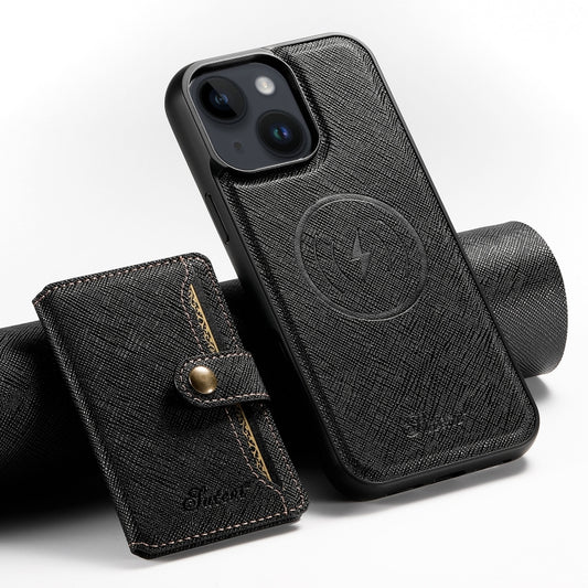 Suteni H20 Cross-Grain MagSafe Horizontal Card Bag Back Phone Case, For iPhone 14 Plus, For iPhone 14, For iPhone 14 Pro, For iPhone 14 Pro Max, For iPhone 13 Pro Max, For iPhone 13 Pro, For iPhone 13, For iPhone 12