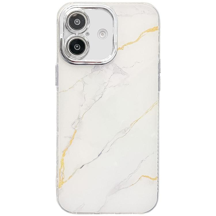 Electroplated Marble Texture Phone Case, For iPhone 16 Plus