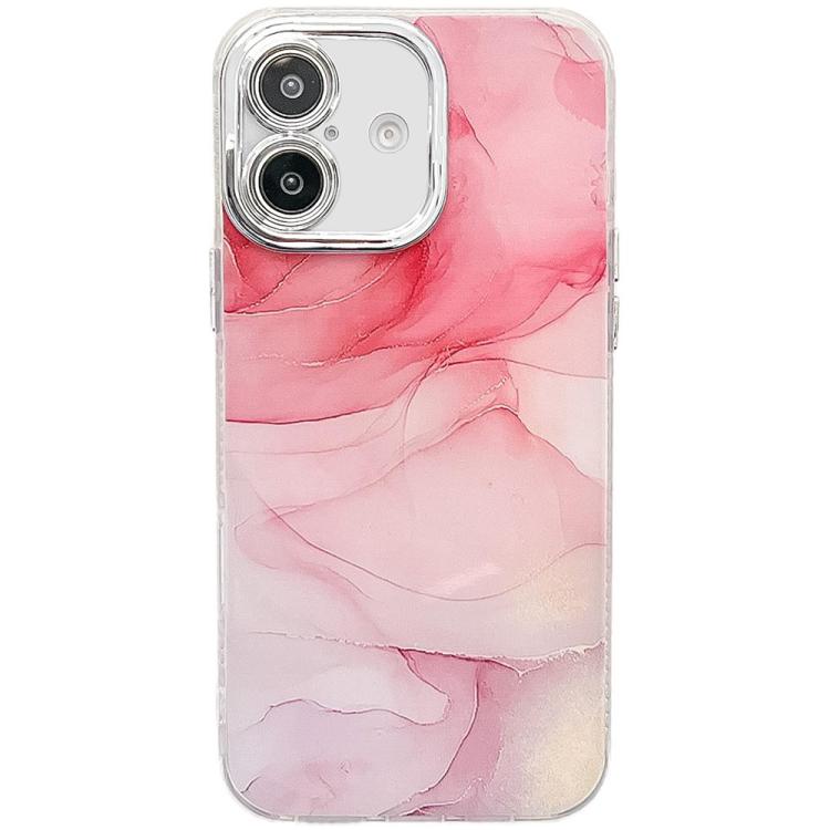 Electroplated Marble Texture Phone Case, For iPhone 16 Plus