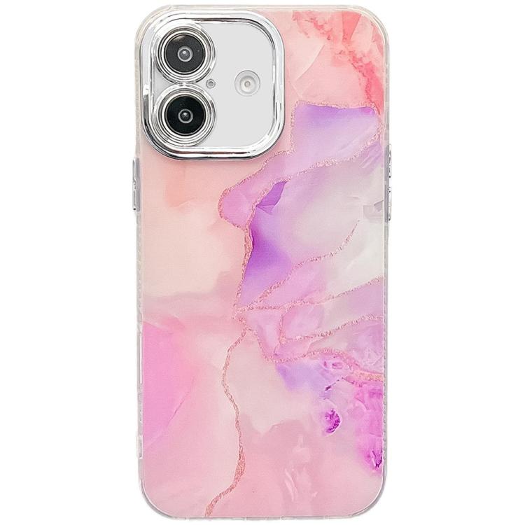 Electroplated Marble Texture Phone Case, For iPhone 16 Plus