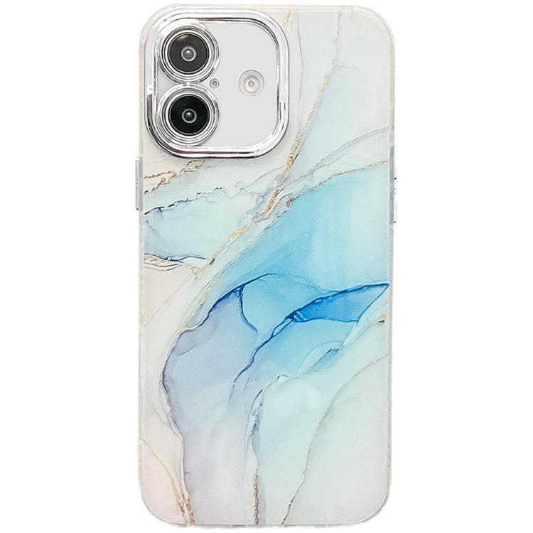 Electroplated Marble Texture Phone Case, For iPhone 16 Plus