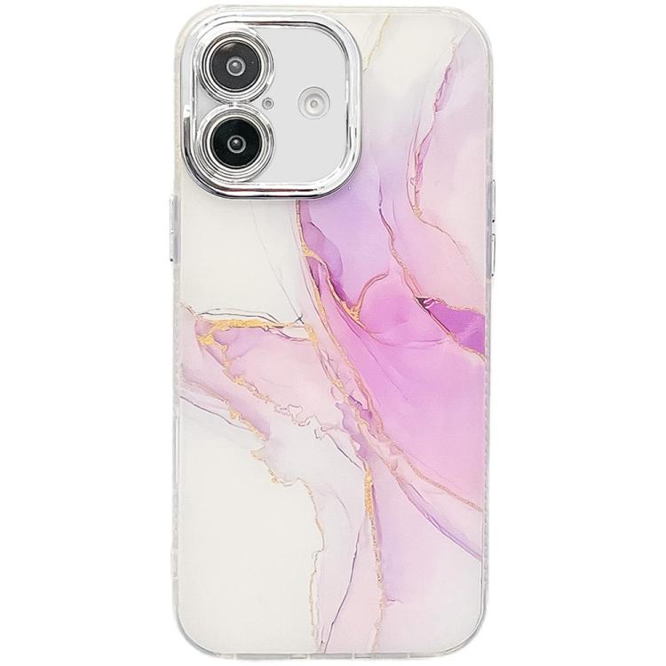 Electroplated Marble Texture Phone Case, For iPhone 16 Plus