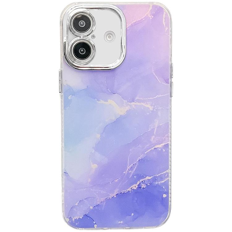 Electroplated Marble Texture Phone Case, For iPhone 16 Plus