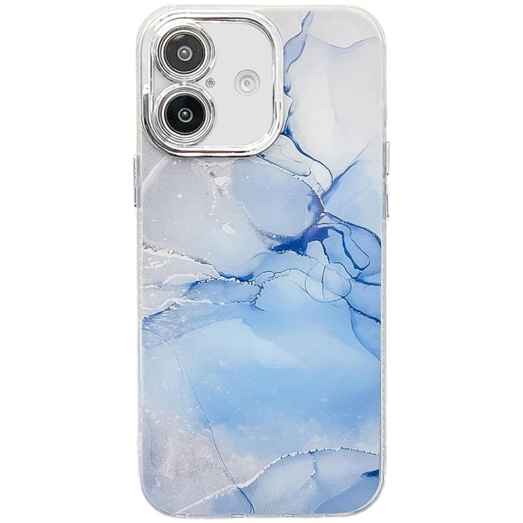 Electroplated Marble Texture Phone Case, For iPhone 16 Plus