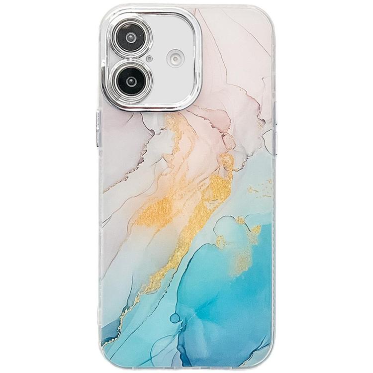 Electroplated Marble Texture Phone Case, For iPhone 16 Plus