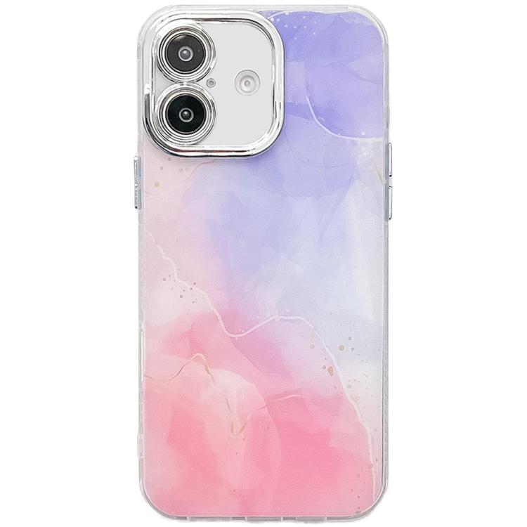 Electroplated Marble Texture Phone Case, For iPhone 16 Plus