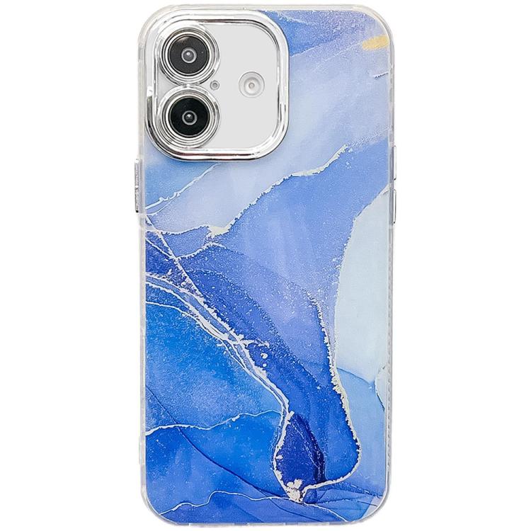 Electroplated Marble Texture Phone Case, For iPhone 16 Plus