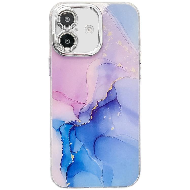Electroplated Marble Texture Phone Case, For iPhone 16 Plus