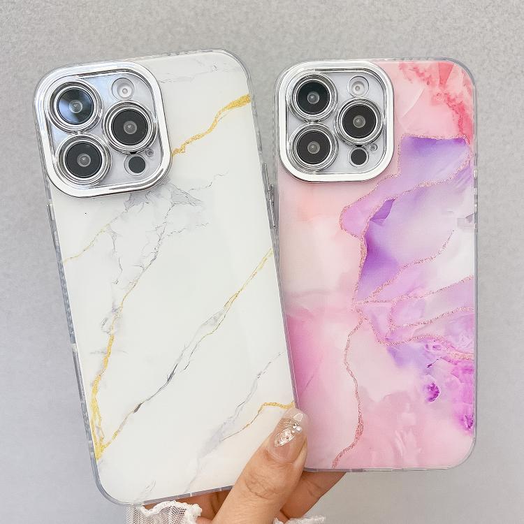 Electroplated Marble Texture Phone Case, For iPhone 16 Plus
