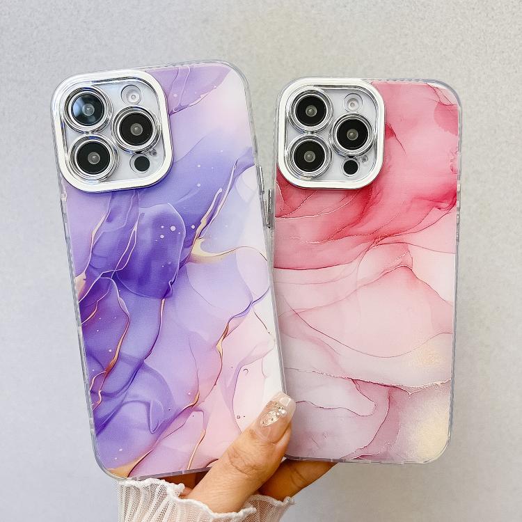 Electroplated Marble Texture Phone Case, For iPhone 16 Plus