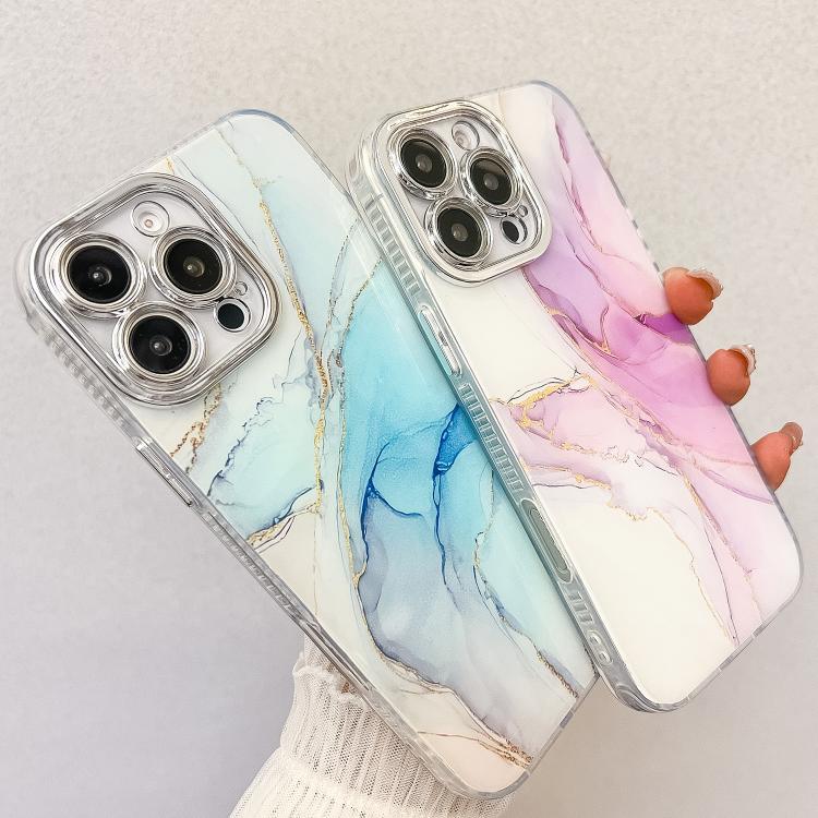 Electroplated Marble Texture Phone Case, For iPhone 16 Plus