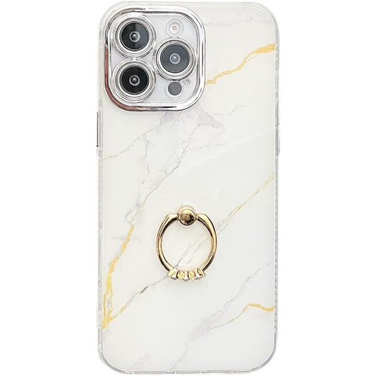 Electroplated Marble Texture Ring Holder Phone Case, For iPhone 16 Pro