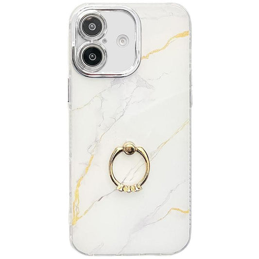 Electroplated Marble Texture Ring Holder Phone Case, For iPhone 16