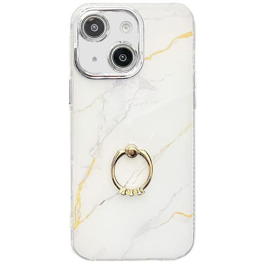 Electroplated Marble Texture Ring Holder Phone Case, For iPhone 14