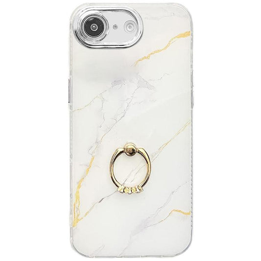 Electroplated Marble Texture Ring Holder Phone Case, For iPhone 16e