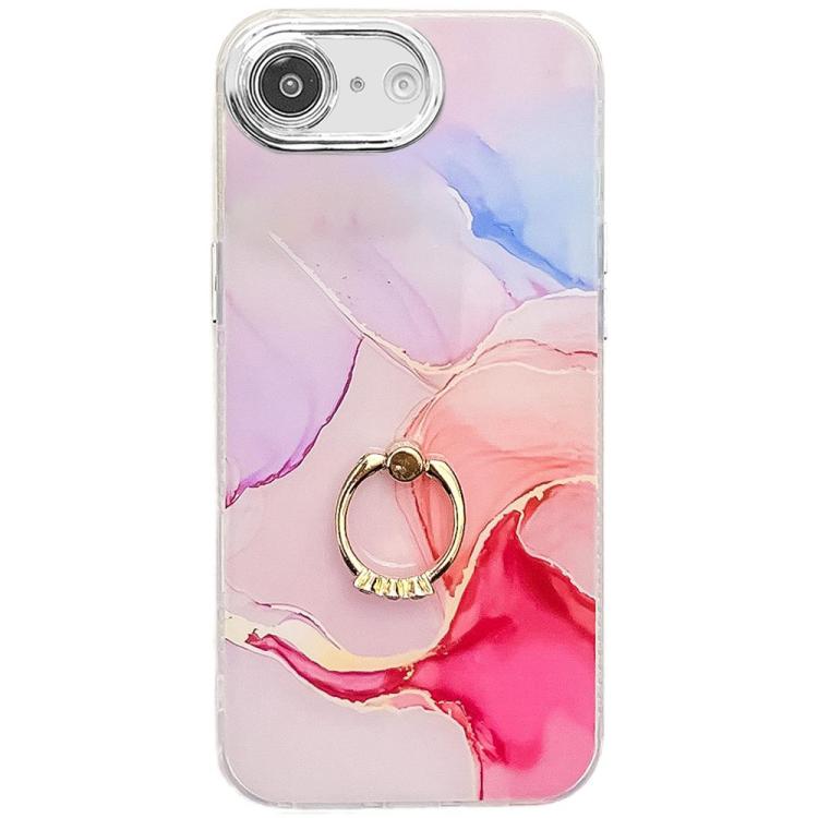 Electroplated Marble Texture Ring Holder Phone Case, For iPhone 16e