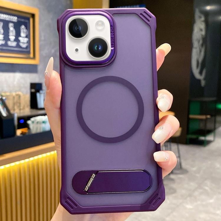 Skin Feel Frameless MagSafe PC Phone Case with Fold Holder, For iPhone 15 Pro Max, For iPhone 15 Pro, For iPhone 15, For iPhone 14
