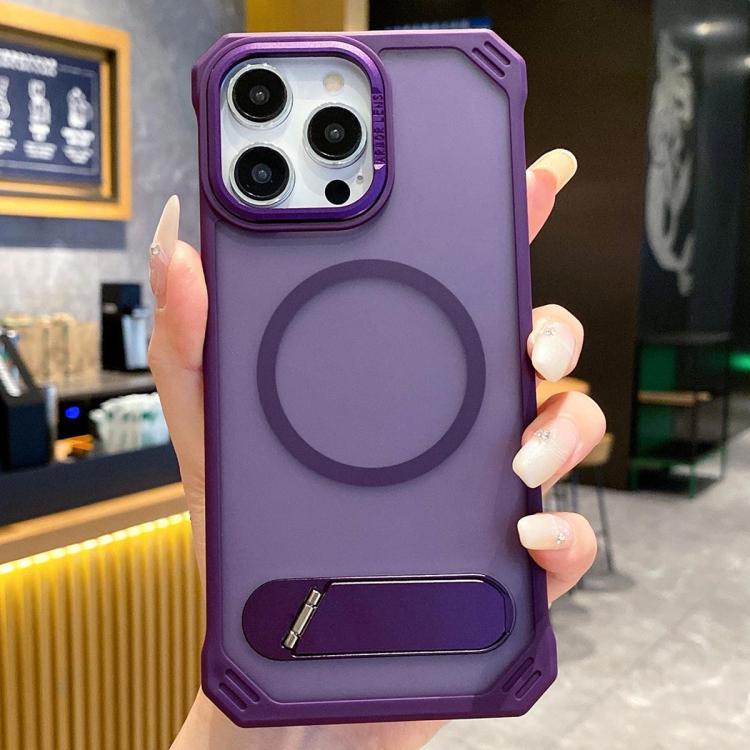 Skin Feel Frameless MagSafe PC Phone Case with Fold Holder, For iPhone 15 Pro Max, For iPhone 15 Pro, For iPhone 15, For iPhone 14