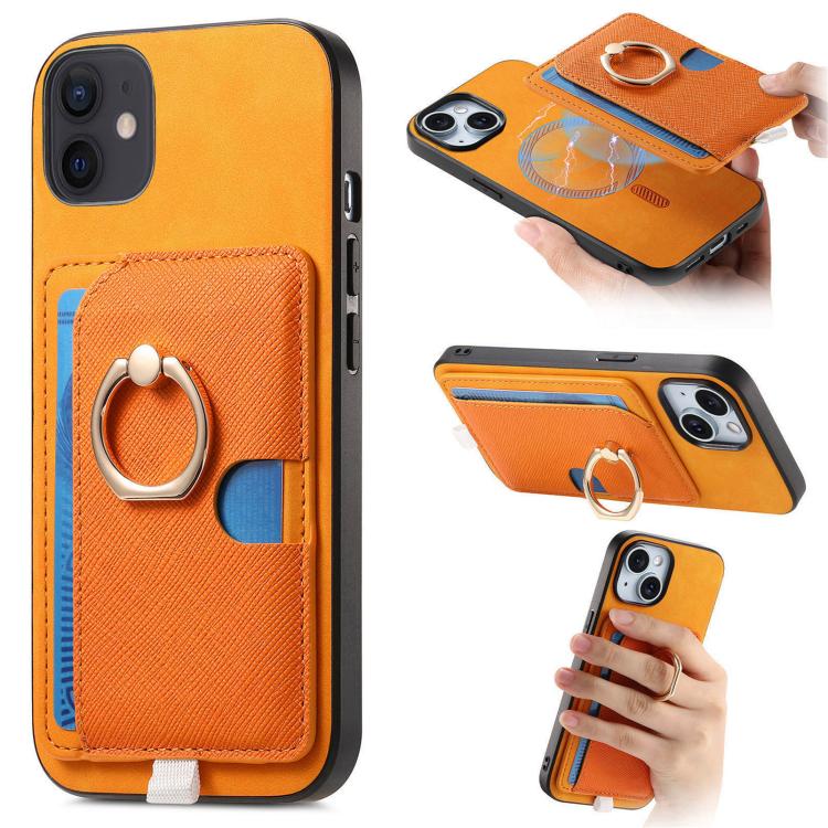 Retro Cross Leather Ring Side Insert Card Bag MagSafe Phone Case