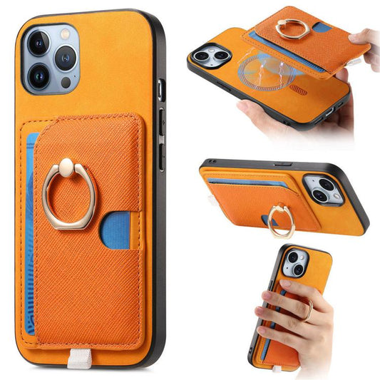 Retro Cross Leather Ring Side Insert Card Bag MagSafe Phone Case
