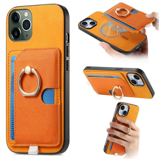 Retro Cross Leather Ring Side Insert Card Bag MagSafe Phone Case