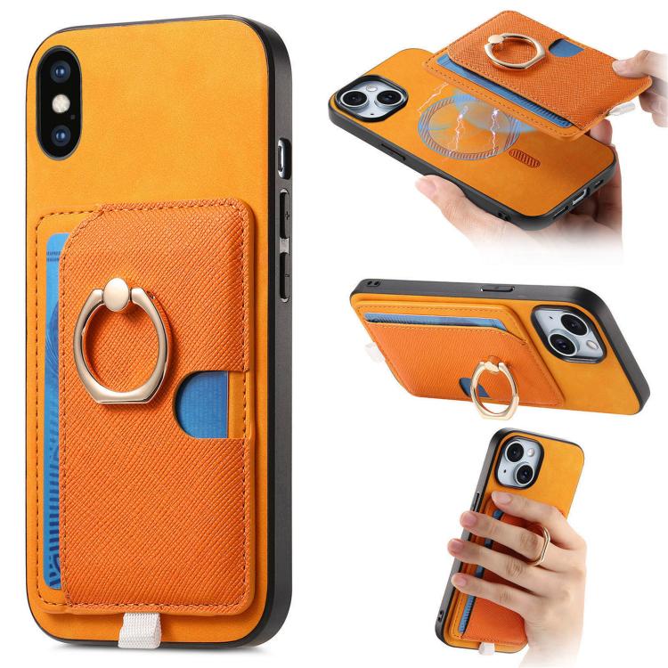 Retro Cross Leather Ring Side Insert Card Bag MagSafe Phone Case