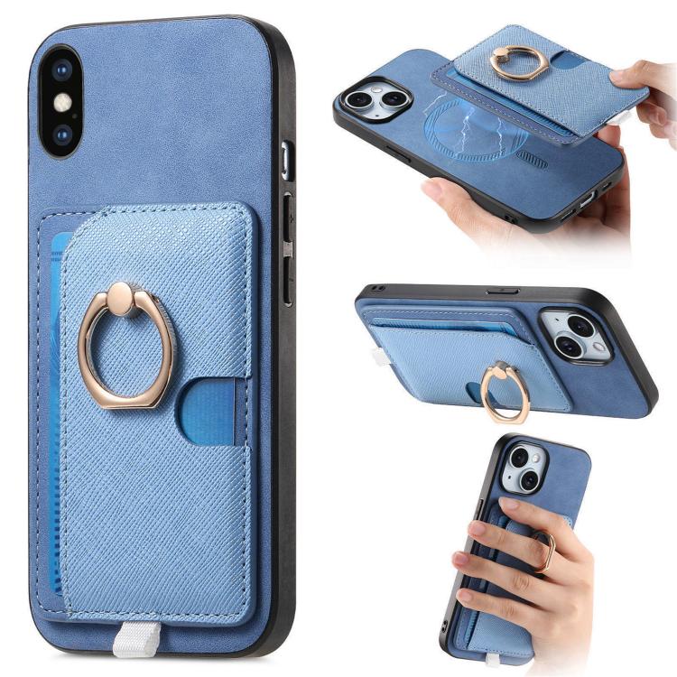 Retro Cross Leather Ring Side Insert Card Bag MagSafe Phone Case