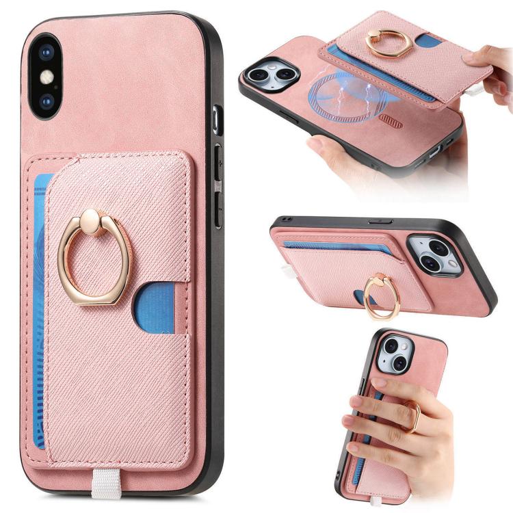 Retro Cross Leather Ring Side Insert Card Bag MagSafe Phone Case