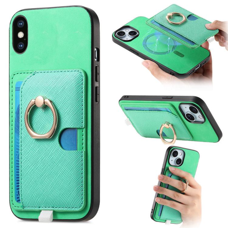Retro Cross Leather Ring Side Insert Card Bag MagSafe Phone Case