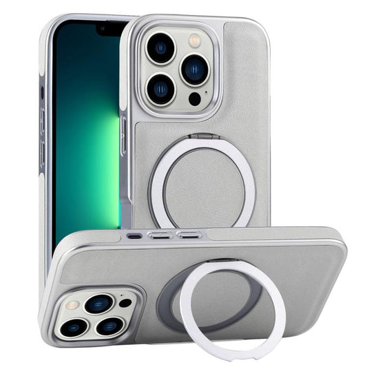 Plated Leather Grain Rotation MagSafe Holder Phone Case, For iPhone 13 Pro Max, For iPhone 13 Pro, For iPhone 13