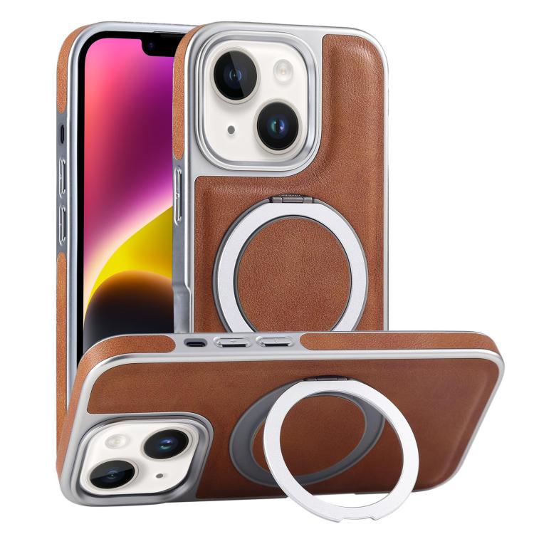Plated Leather Grain Rotation MagSafe Holder Phone Case, For iPhone 14 Plus, For iPhone 14, For iPhone 14 Pro, For iPhone 14 Pro Max