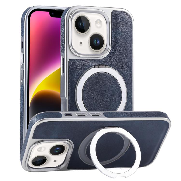 Plated Leather Grain Rotation MagSafe Holder Phone Case, For iPhone 14 Plus, For iPhone 14, For iPhone 14 Pro, For iPhone 14 Pro Max
