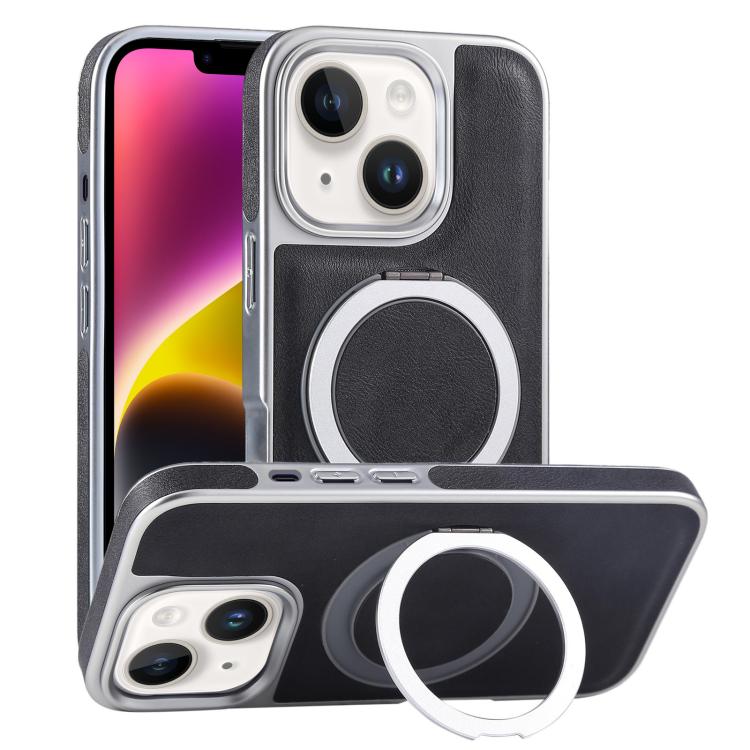Plated Leather Grain Rotation MagSafe Holder Phone Case, For iPhone 14 Plus, For iPhone 14, For iPhone 14 Pro, For iPhone 14 Pro Max