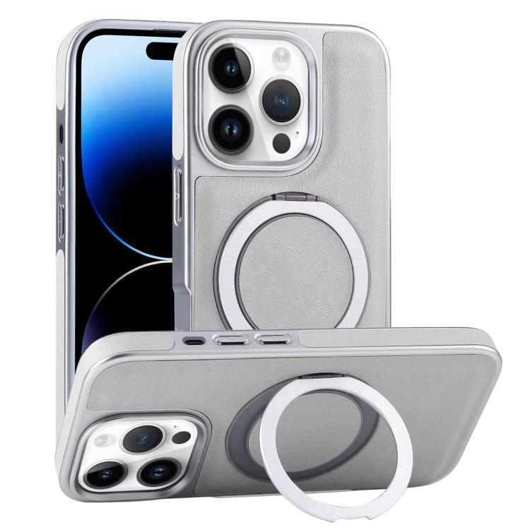 Plated Leather Grain Rotation MagSafe Holder Phone Case, For iPhone 14 Plus, For iPhone 14, For iPhone 14 Pro, For iPhone 14 Pro Max