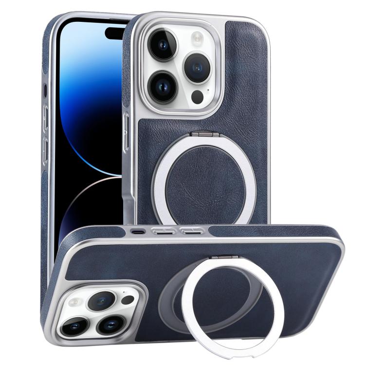 Plated Leather Grain Rotation MagSafe Holder Phone Case, For iPhone 14 Plus, For iPhone 14, For iPhone 14 Pro, For iPhone 14 Pro Max