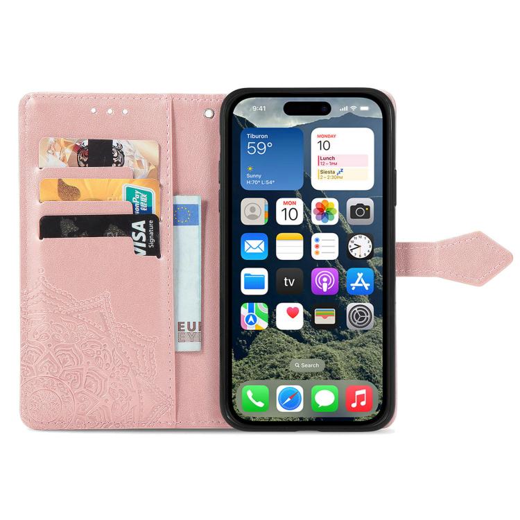 Mandala Flower Embossed Leather Phone Case, iPhone 16e